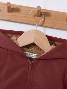 SHEIN Infant And Child Unisex Casual Fleece Hooded Jacket And Trousers Two-piece Set - Burgundy - View 5