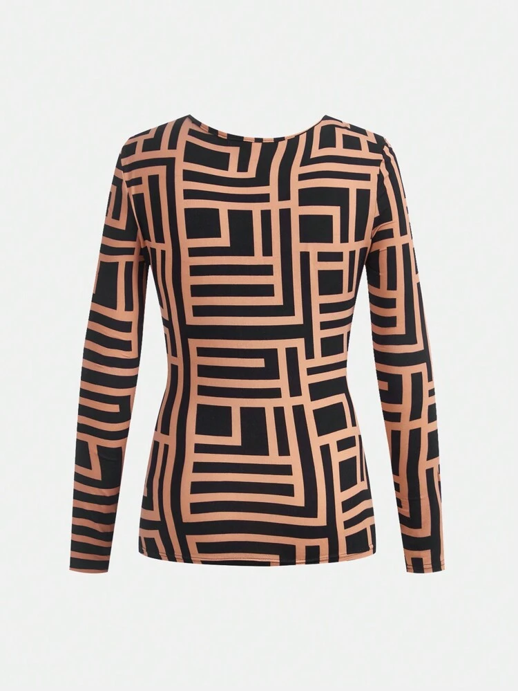 Teen Girls' Sweetheart Neck Patterned T-Shirt And Ruched Skirt 2pcs/Set