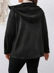 SHEIN LUNE 大碼拉鏈開襟斜插口袋連帽夾克 - 黑色 - 查看 2