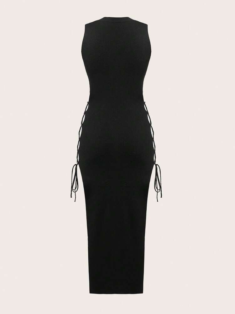 Mock Neck Split Thigh Sweater Dress