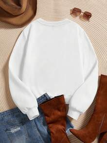 SHEIN EZwear Hơn In Giáng sinh Áo nỉ ấm áp - trắng - Xem 2