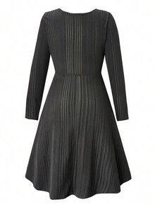 EMERY ROSE Plus Size Women'S Round Hoop Decorated Ribbed Dress - Grey - View 2