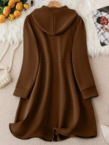 SHEIN LUNE 大尺寸抽繩腰部拉鍊運動衫 - 棕色 - 查看 2