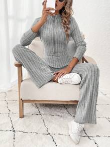 SHEIN LUNE Women'S Brushed Distressed Ribbed Texture Zipper Jumpsuit - Grey - View 5