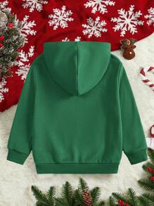 幼兒男童休閒聖誕卡通圖案長袖連帽衫,適用於秋季和冬季