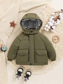 SHEIN 男宝宝中性款绿色休闲连帽棉服外套 - 彩色 - 查看 10