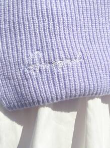 SHEIN EZwear Plus Drop Shoulder Sweater With Hooded Scarf - Mauve Purple - View 2