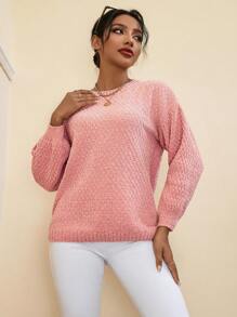 Aveloria Drop Shoulder Lantern Sleeve Sweater - Pink - View 5