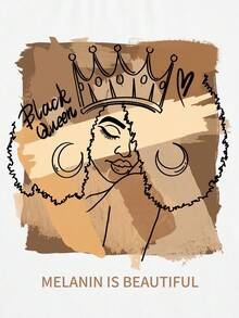 INAWLY 女士大尺碼人物和口號印花t恤 - 白色 - 查看 4