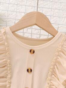 SHEIN Váy lưới nhiều lớp viền bèo nhún cho bé gái - Màu Khaki - Xem 6