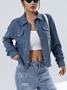 Muchica Quá lớn Thả vai Áo khoác Với Túi có nắp - Rửa tối - Xem 5