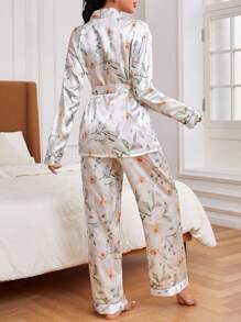 女士花卉印花連帶睡衣套裝 - 白色 - 查看 2