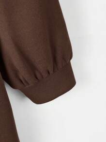 SHEIN EZwear Thư được vá Thả vai Đầm Thermal Hoodie - màu nâu - Xem 3