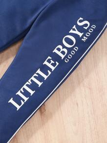 SHEIN 幼兒男童長袖連帽休閒運動衫和運動長褲套裝,適用於春秋兩季 - 藍色 - 查看 7