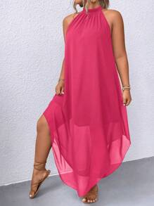 SHEIN Clasi Đầm Maxi Cổ Halter Màu Hồng Cỡ Lớn Thời Trang Cho Nữ - Màu Hồng Tươi - Xem 3