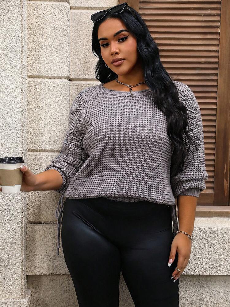 Women's Plus Size Raglan Sleeve Sweater Pullover Knit Pullover Fall Winter Sweater