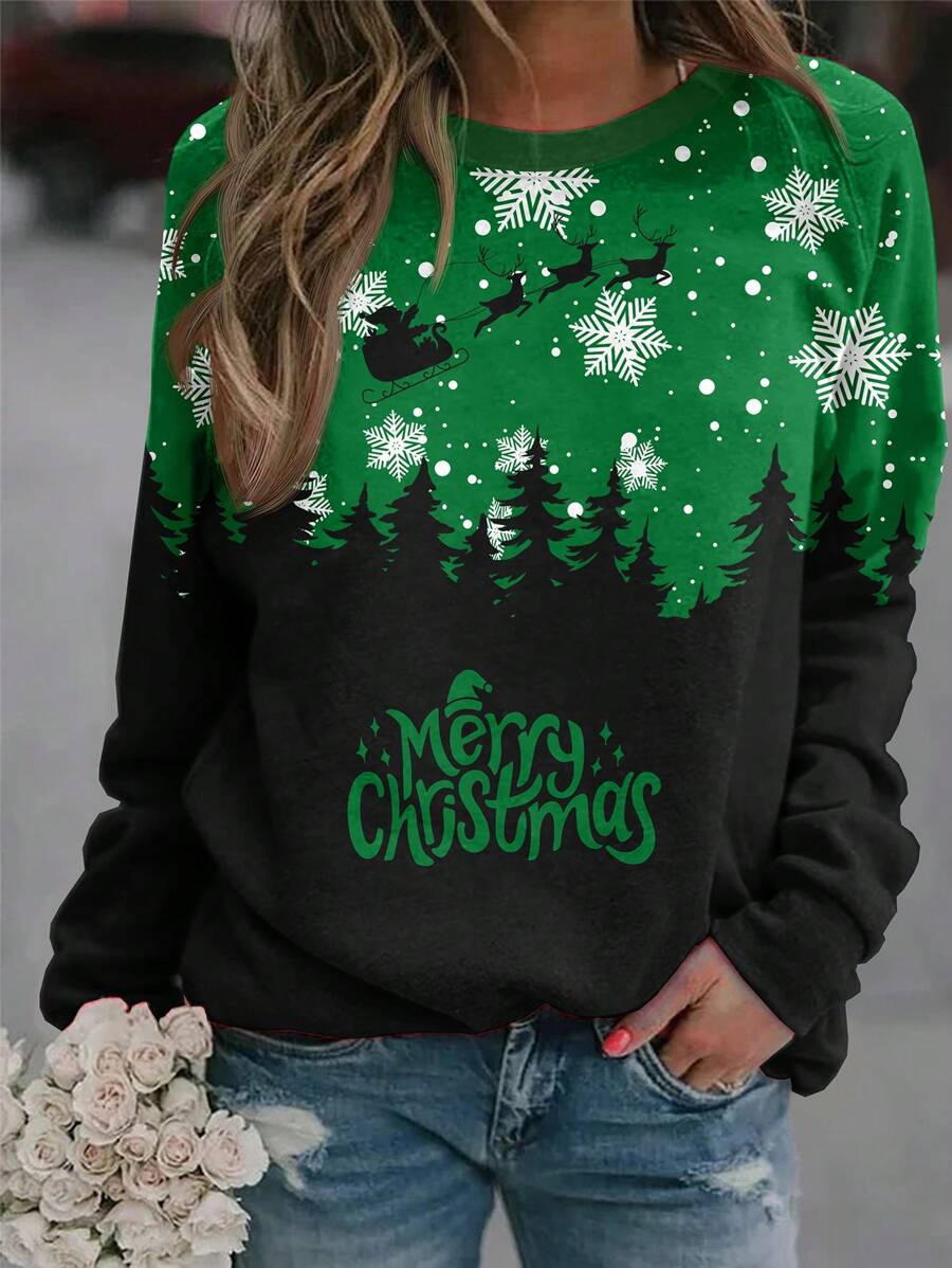 SHEIN EZwear 女士聖誕印花運動衫 - 彩色 - 查看 1