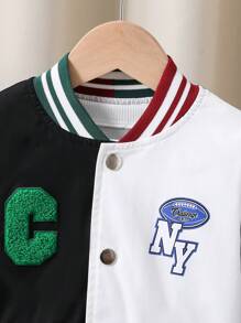 SHEIN Boys' Loose Fit College Style Color Block Patchwork Letter Print Jacket - Multicolor - View 3