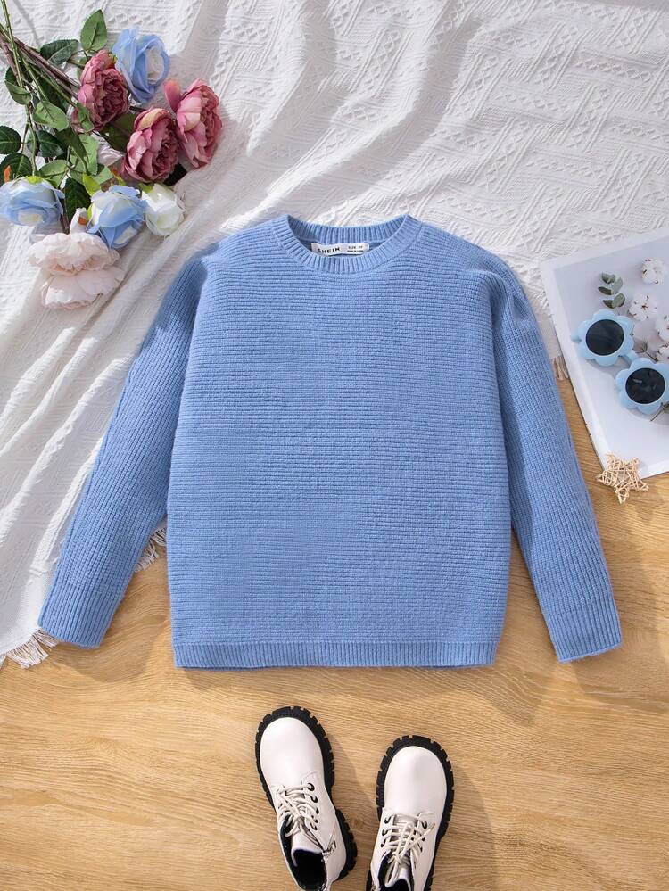 Tween Girls' Loose Fit Sports Sweater With Round Neck And Long Sleeves