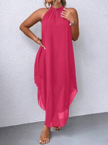 SHEIN Clasi Đầm Maxi Cổ Halter Màu Hồng Cỡ Lớn Thời Trang Cho Nữ - Màu Hồng Tươi - Xem 1