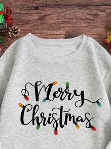 INAWLY Của phụ nữ Giáng sinh vui vẻ In Lông cừu Áo nỉ - Màu Xám nhạt - Xem 5