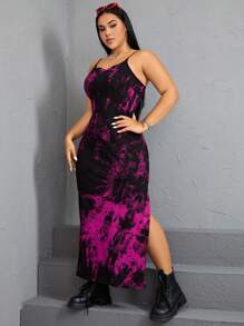 SHEIN EZwear Của phụ nữ Kích thước lớn Nhuộm buộc Cao Bên Khe Váy Dây - Màu Hồng Tươi - Xem 5