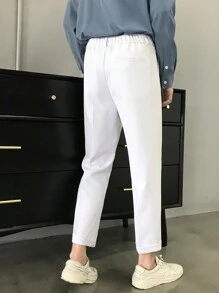 情人節男士時尚休閒直筒修剪長褲 - 白色 - 查看 2