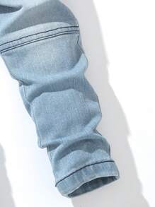 Young Boy Street Style Elastic Jeans With Washing Effect, School, Campus, College Chic Outfits For Autumn/Winter - Light Wash - View 5