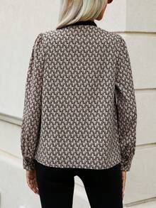 SHEIN LUNE Allover Print Contrast Trim Button Front Shirt - Multicolor - View 2