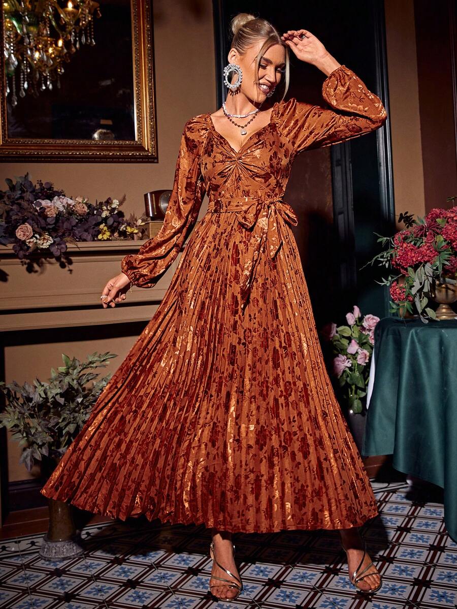 Simplee 女士連身裙 - 橘色 - 查看 1