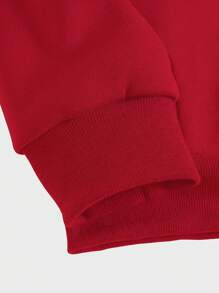 ROMWE MEN Goth 男士星星和标语印花连帽衫（带保暖衬里） - 紅色 - 查看 3