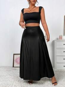 Celure Women'S Plus Size Pu Leather Skirt - Black - View 4