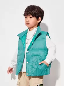SHEIN Toddler Boys' Casual Sleeveless Jacket With Stand Collar And Thick Interlining, Solid Color - Green - View 3