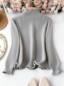 EMERY ROSE Women's Roll Edge Design Pullover Sweater - Grey - View 2