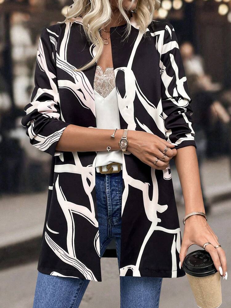 Graphic Print Open Front Coat