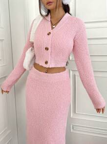 Flirla Women's Two Piece Knitwear Set - Pink - View 2