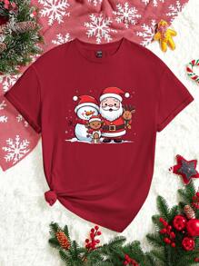 SHEIN EZwear 女士大尺碼聖誕印花t恤