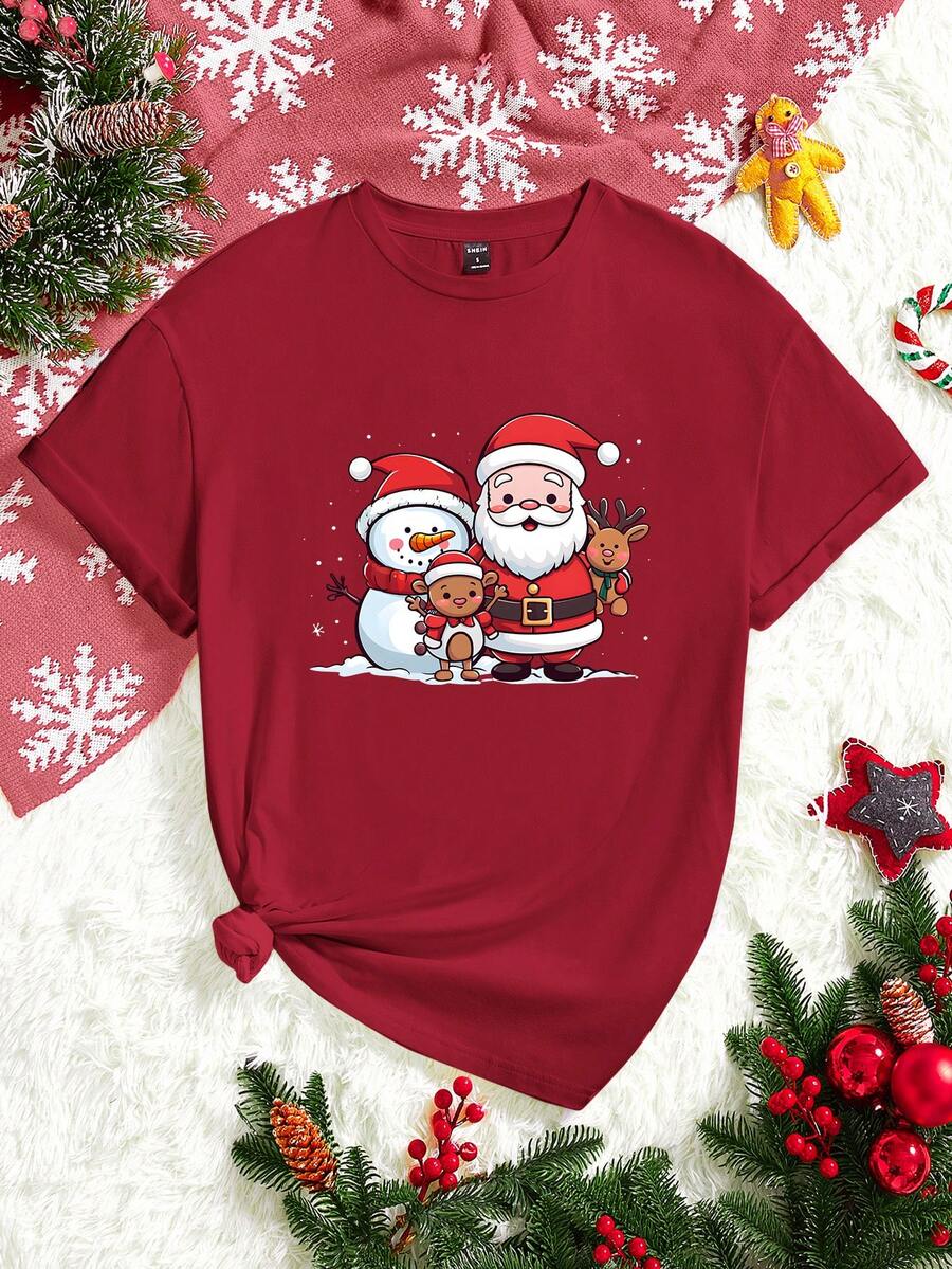 SHEIN EZwear 女士大尺碼聖誕印花t恤