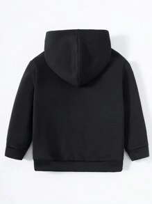 SHEIN 男童休闲宽松恐龙印花卫衣，带保暖内衬 - 黑色 - 查看 2