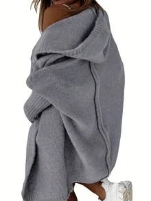 Autumn And Winter Women's Loose Hooded Cardigan Casual - Light Grey - View 2