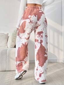 SHEIN EZwear Tie Dye Wide Leg Teddy Pants - Pink - View 2