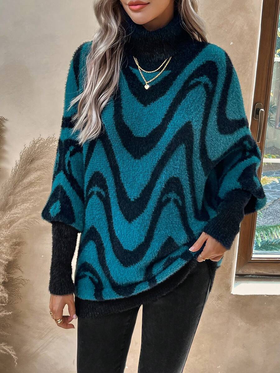 EMERY ROSE Của phụ nữ Mô hình sóng Cổ cao Áo len - Nhiều màu - Xem 1