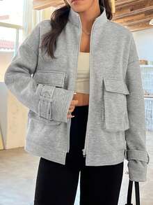 SHEIN Unity 落肩有蓋口袋夾克 - 灰色 - 查看 5