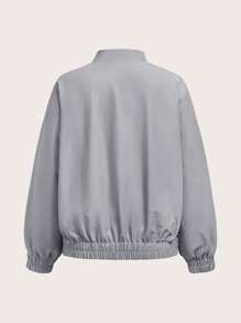 VARSITIE Colorblock Zip Up Drop Shoulder Jacket - Light Grey - View 5