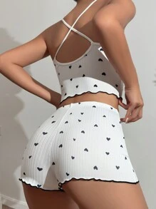 Women's White Cami Top And Shorts Pajama Set - White - View 2