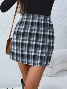 SHEIN Clasi 女款格子直筒裙 - 彩色 - 查看 4