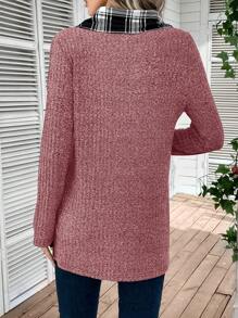 EMERY ROSE Của phụ nữ Vá lại Kẻ sọc Áo thun - Màu Đỏ Sâu - Xem 2