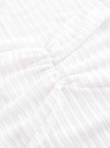 SHEIN ICON 女士荷葉邊菱形領口上衣,帶有波浪邊袖口 - 白色 - 查看 3