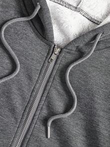 SHEIN EZwear Áo hoodie có dây rút lót nhiệt dành cho nữ - Màu xám đen - Xem 5