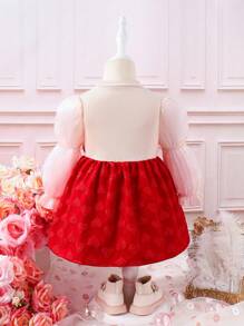 SHEIN Abito Casual Stampa Cuore Rosso, Confortevole E Caldo Per Ragazze Piccole Per L'autunno/inverno
